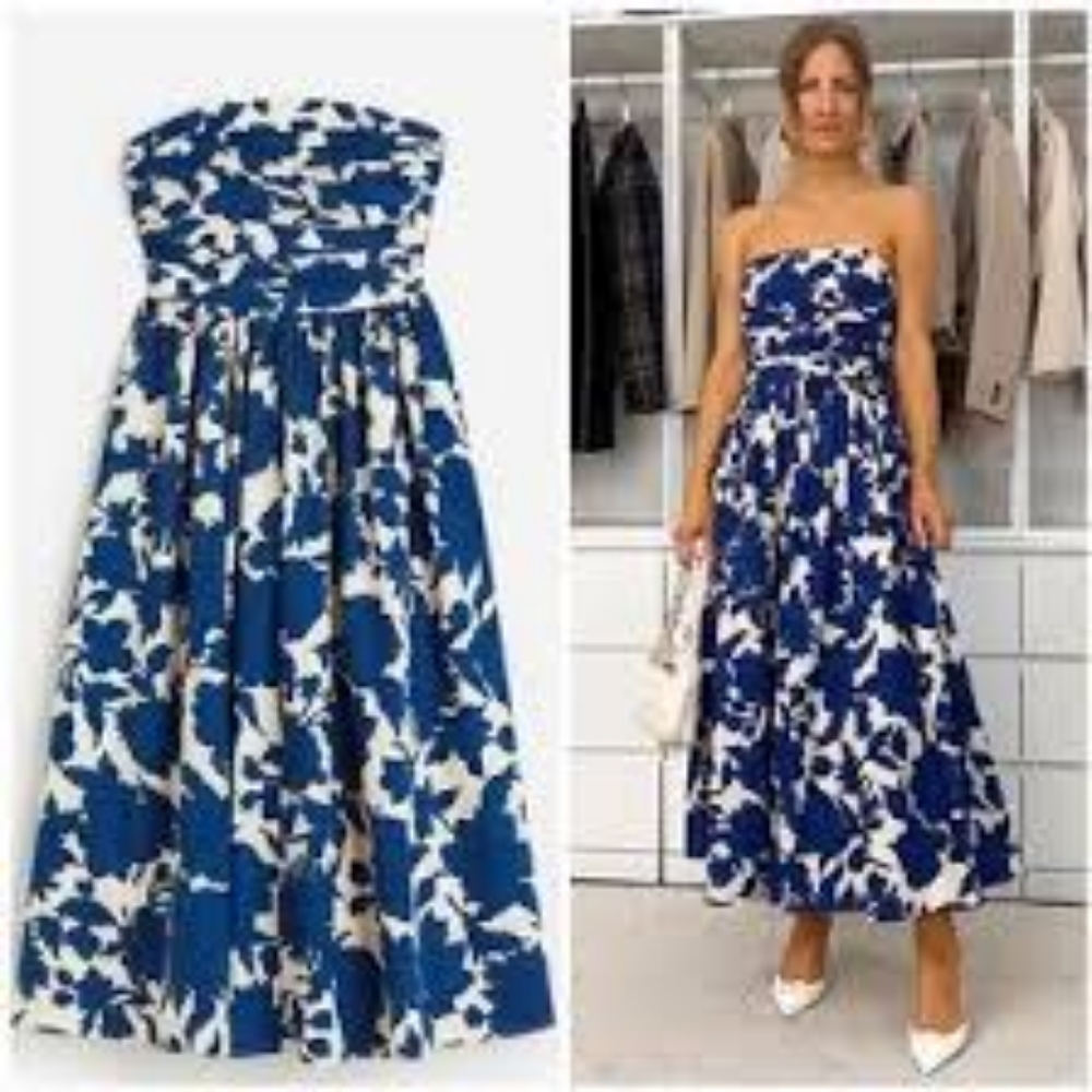 Blogger fave H&M Bandeau Dress Floral blue/off white New